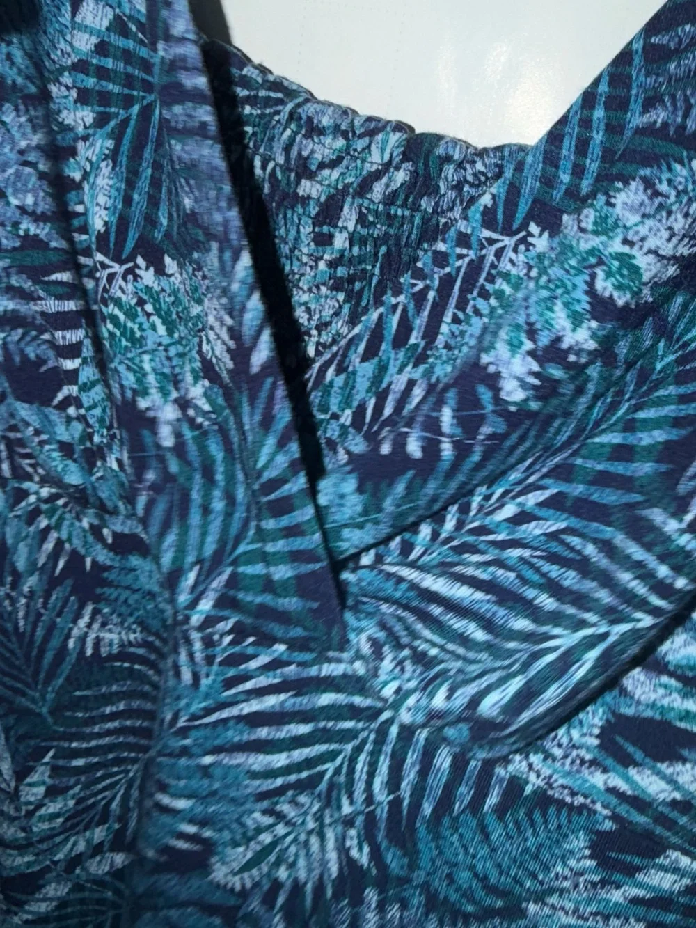 Tommy Bahama Teal and Navy Palm-Print V-Neck Sundress size small